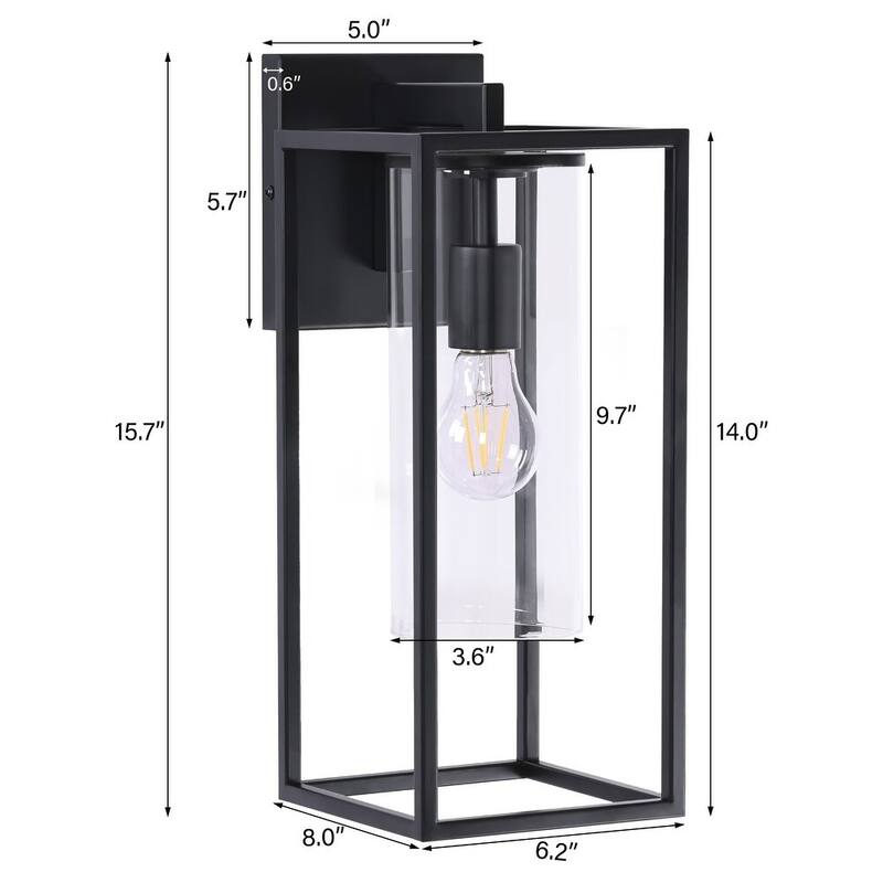 2 Pack Metal 1-Light Clear Glass Outdoor Wall Sconce Light