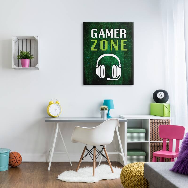 Stupell Gamer Zone Headset Geometric Pattern Pixel Text Canvas Wall Art, Design by Victoria Barnes