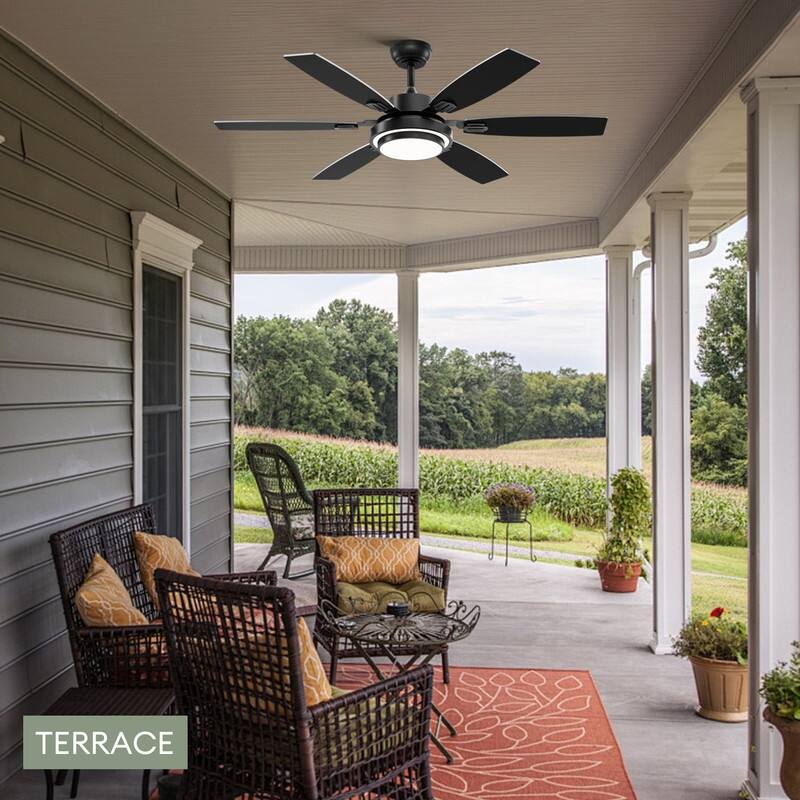 52 Inch Farmhouse Ceiling Fan with Light and Remote Black Industrial Caged Ceiling Fans for Bedroom - 52 in.