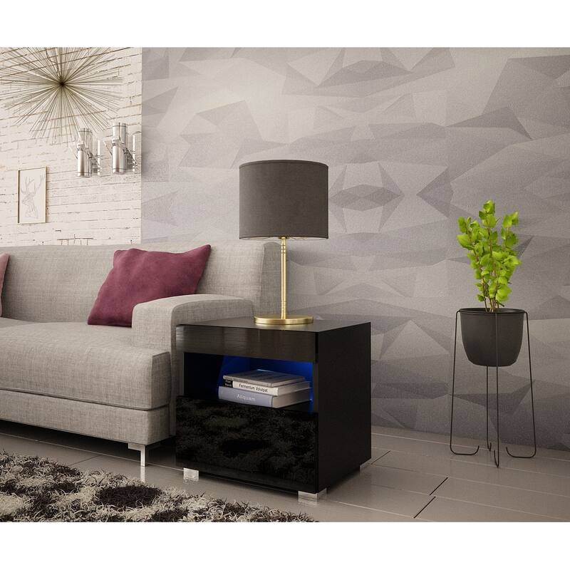 Strick & Bolton Cyrena High-gloss Nightstand with LED Lights