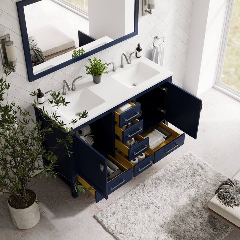 Aberdeen 48 in. Blue Double Sink Vanity with Carrara Quartz Top & Undermount Sinks