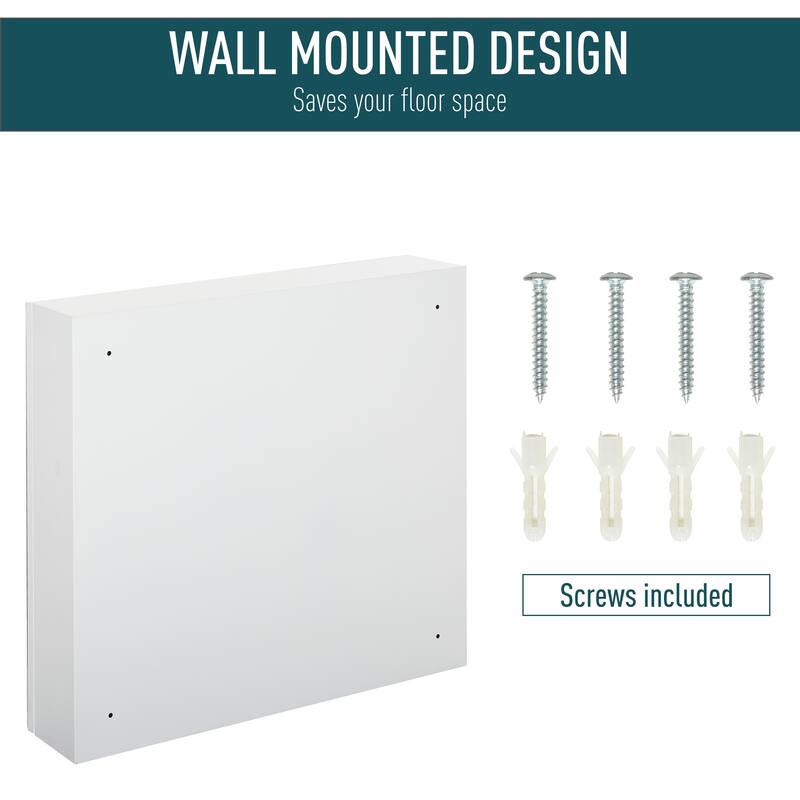White Mirror Wall Mounted Cabinet with Glass Door and 3 Shelves for Bathroom Makeup and Storage Needs