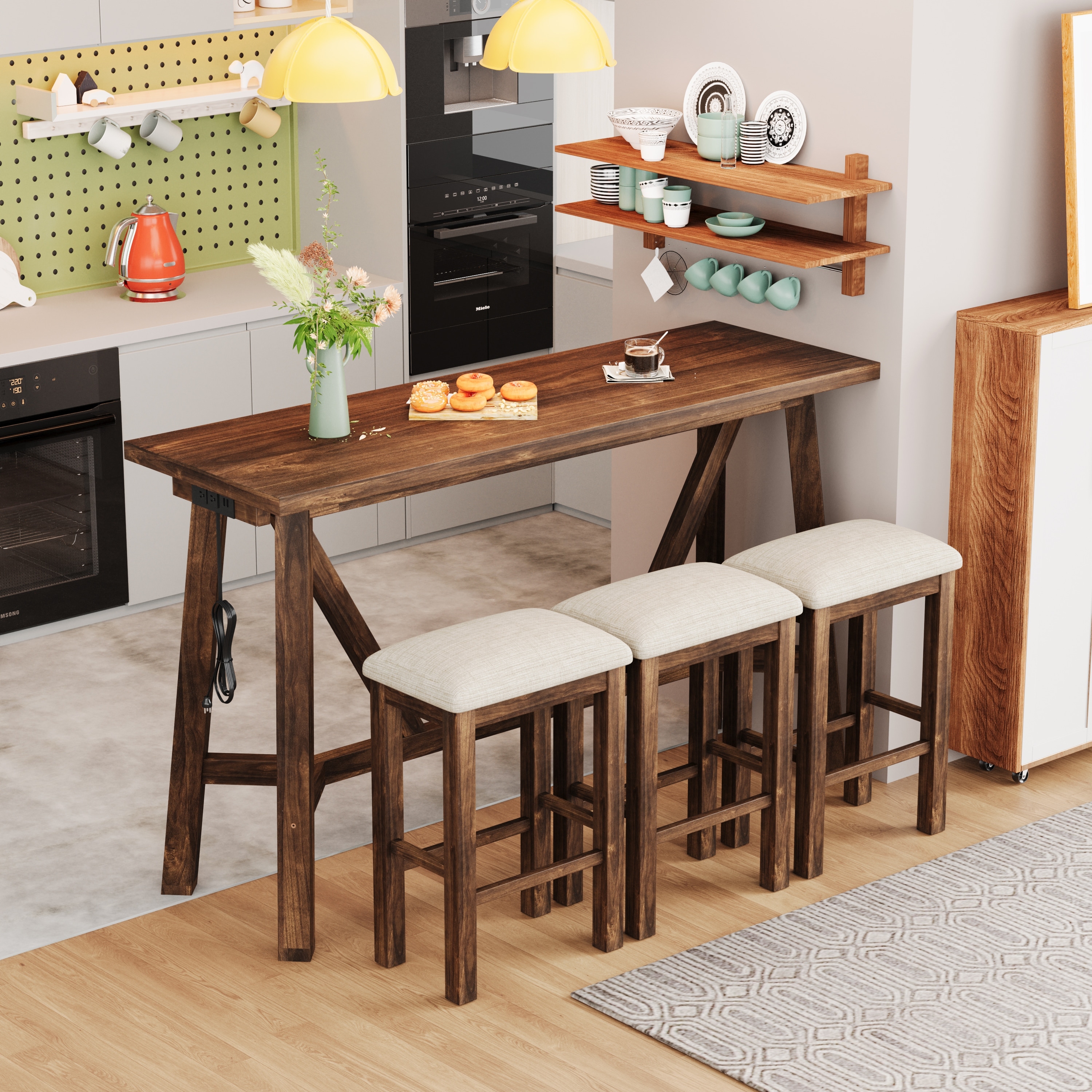 Wood table with stools cheap