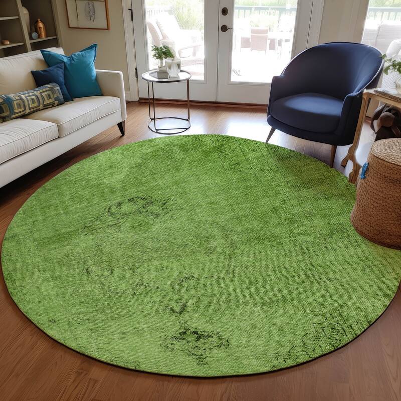 Machine Washable Indoor/ Outdoor Chantille Vintage Traditional Rug - Aloe - 8' x 8'