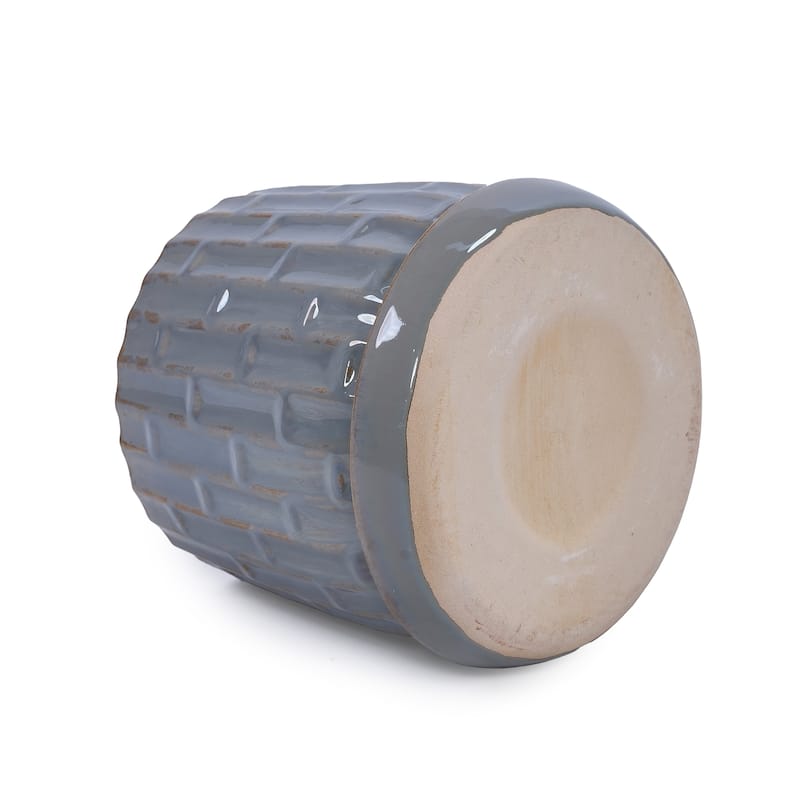 Set of 2 Handmade Ceramic Planters, Includes Saucers, Vertical Ribbed