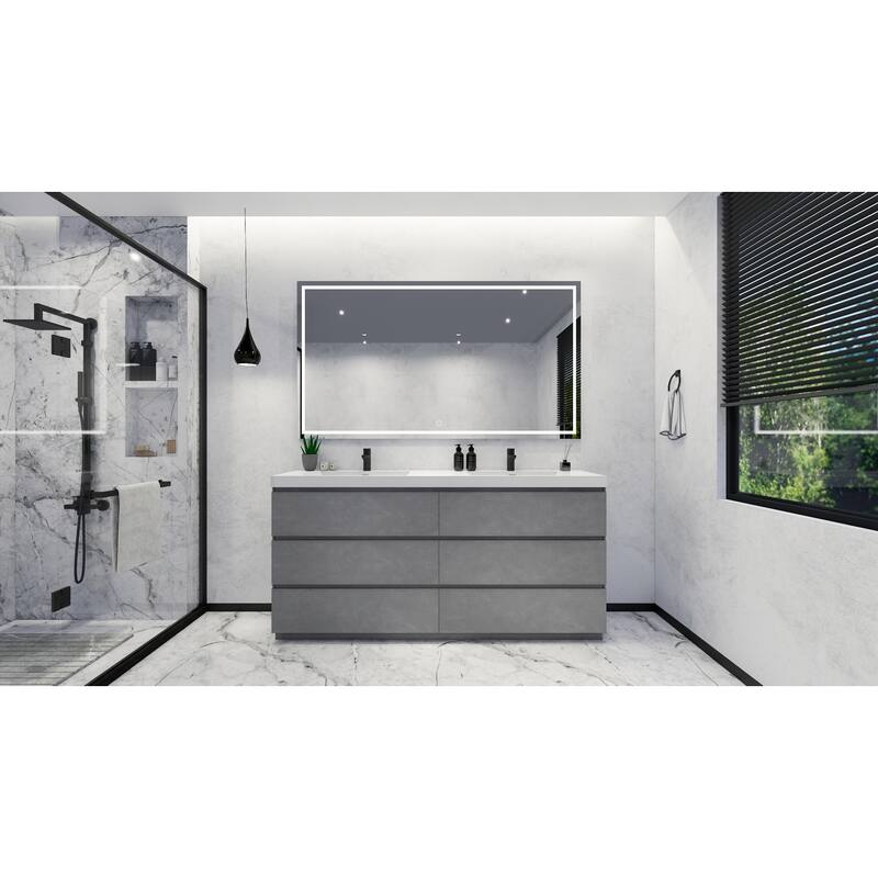 Angeles 72" freestanding bath vanity with dual basin reinforced acrylic top - 72 - Cement Gray