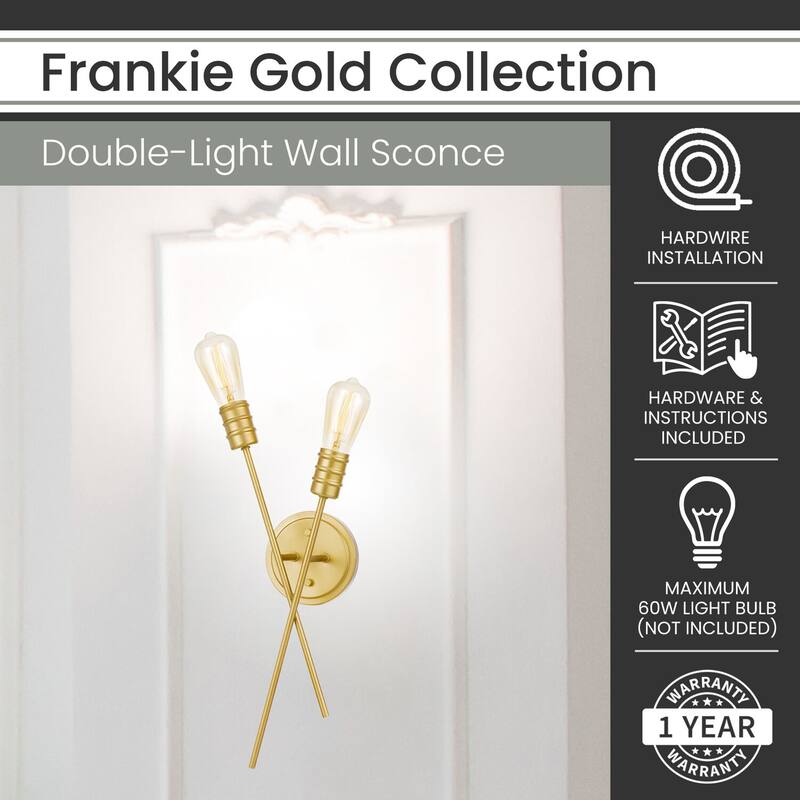 Hanover Frankie 2Light Wall Sconce with Gold Metal Crossbars, Hardwire