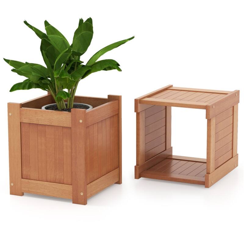 Wooden Garden Bench with Planter Boxes Outdoor Patio Seating for Yard Porch and Deck - 68" L x 16" W x 18" H