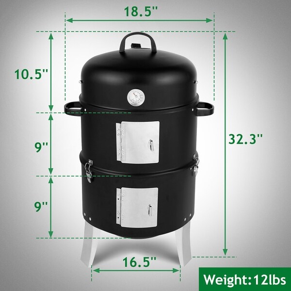 アウトドア太郎 Black Metal Charcoal Smoker With Double Layer Round BBQ
