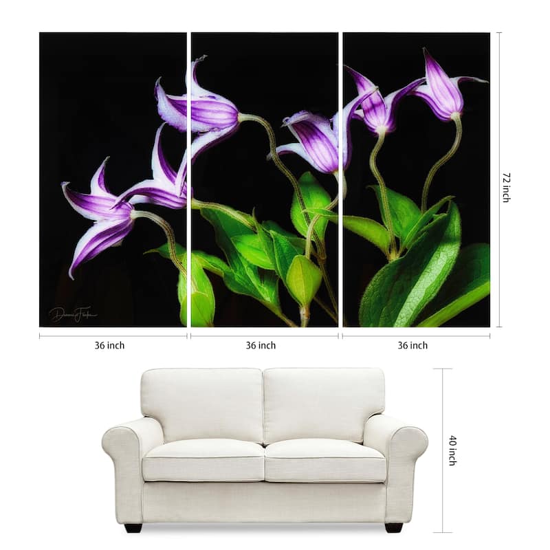 "Violete Belle" Oversized 72"x 36" Frameless Free-Floating Reverse Printed Tempered Art Glass Panels Set