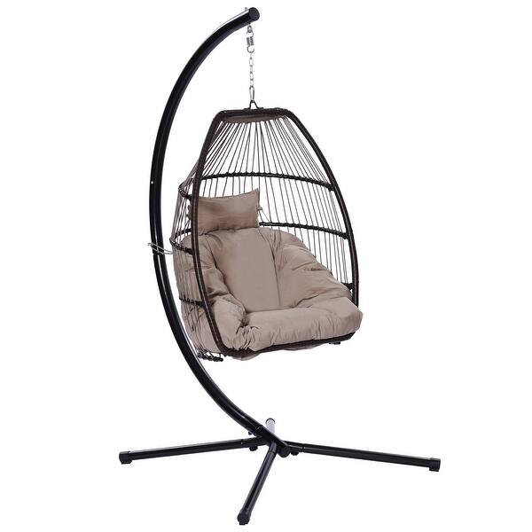 slide 2 of 9, Outdoor Patio Wicker Folding Hanging Chair