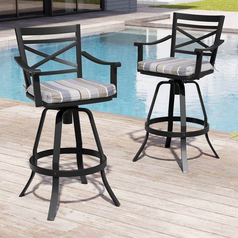Outdoor Bar Stools Patio Cast Aluminum Swivel Barstools with Sunbrella Cushion