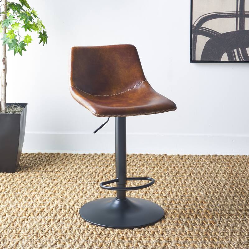 SAFAVIEH Aelin 32-inch Adjustable Bar Stool - 16"W x 19"D x 42"H - Brown/Black