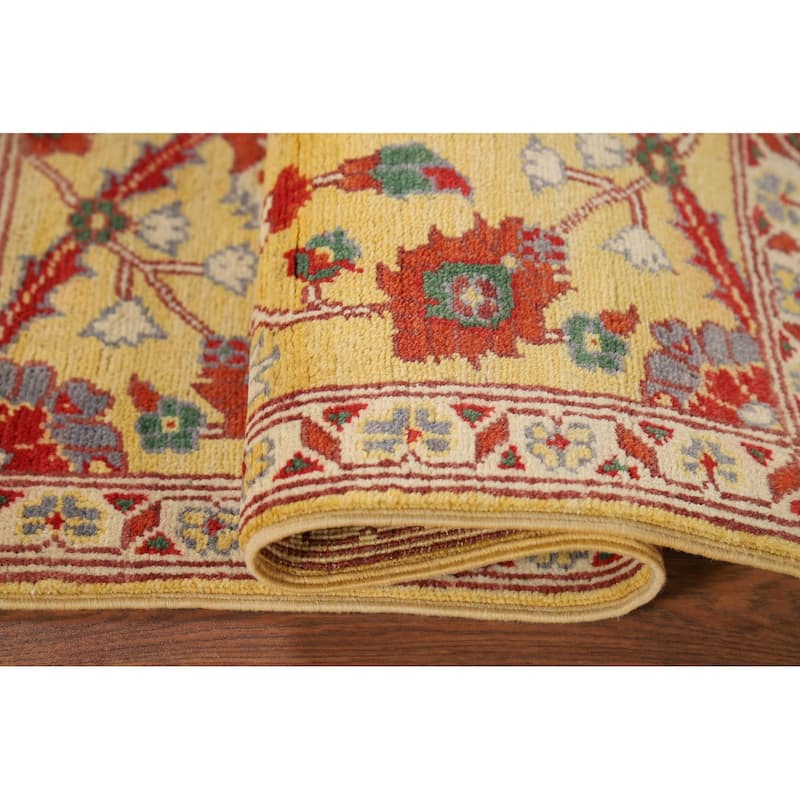 Yellow Kazak Oriental Foyer Rug Hand-Knotted Floral Wool Carpet - 2'0" x 3'0"