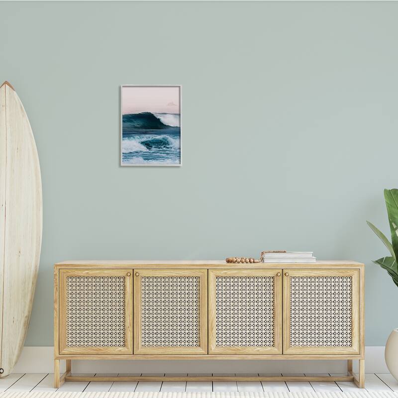 Stupell Crashing Surf Waves Ocean Beach Scene Distant Cliffs Framed Wall Art