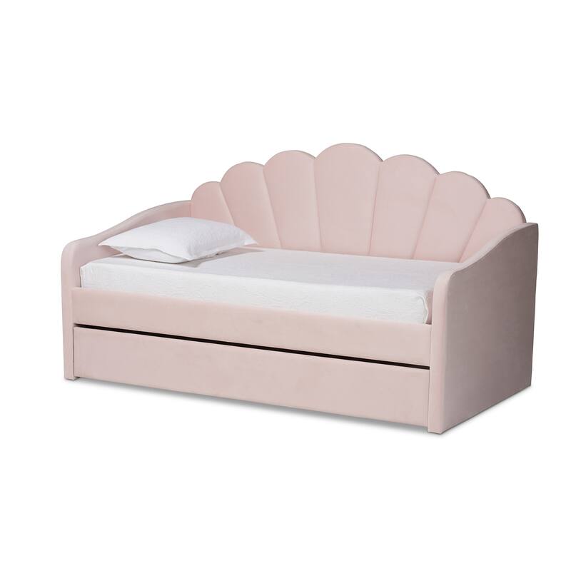 Velvet Daybed with Trundle - Twin Size Upholstered Daybed - Light Pink Fabric Daybed for Bedroom