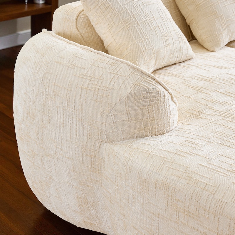 Chenille L-Shaped Compressed Sofa, 4-Seat Sectional Couch with Curved Armrests, High-Elastic Sponge & 4 Throw Pillows