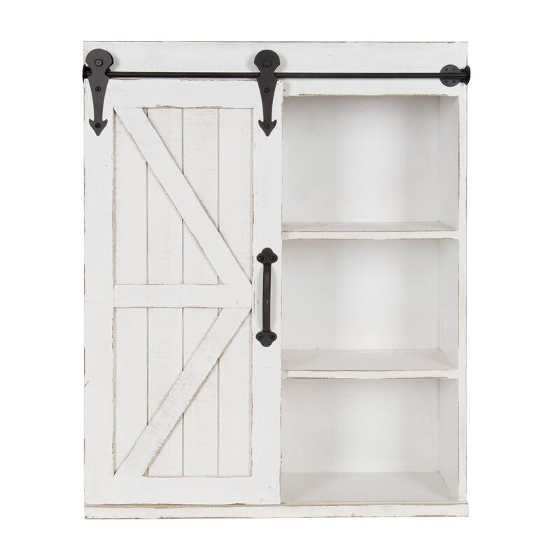 Kate and Laurel Cates Decorative Wood Cabinet with Sliding Barn Door - 22x28 - Rustic White