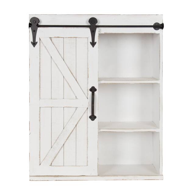 Kate and Laurel Cates Decorative Wood Cabinet with Sliding Barn Door - 22x28 - Rustic White