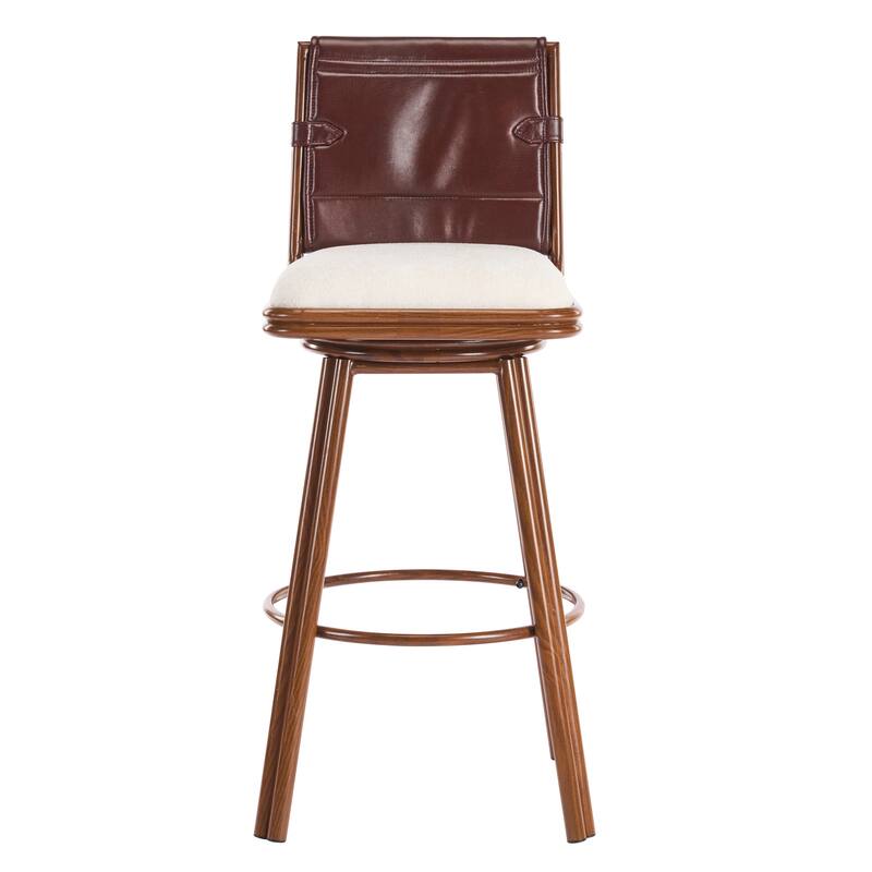 Christopher Knight Home - Sibyl Modern Upholstered Bar Stools with Metal Frame, Walnut Finish, and Faux Leather Back, Set of 2