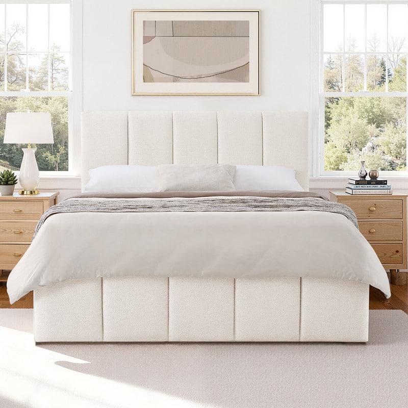 Spruce & Spring Upholstered Platform Bed with Channel-Quilted Headboard and Footboard