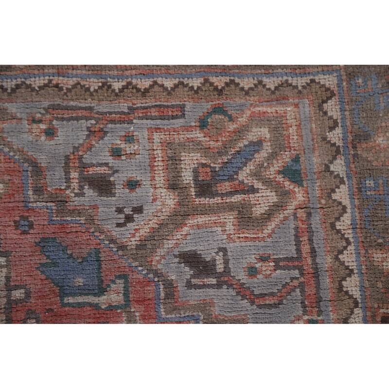 Hand Knotted Oriental 100% Wool Carpet Traditional Geometric Pink Hamedan Runner Rug - 10' 10'' X 3' 2''
