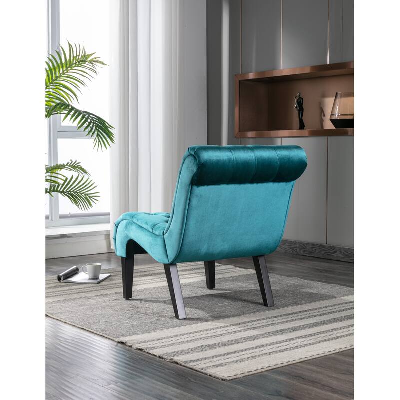 Velvet Upholstered Accent Chair Living Room Armless Leisure Lounge Chair, Comfortable Deep Buttons Backrests Chair
