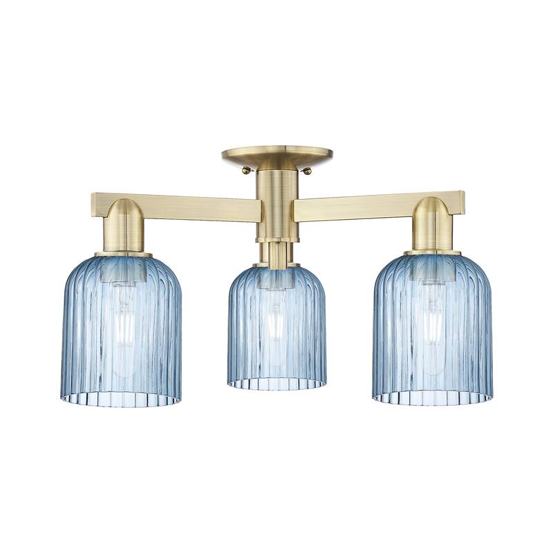 Innovations Lighting 716-3F-11-23 Bridal Veil Semi-Flush Bridal Veil 3 - Antique Brass / Blue