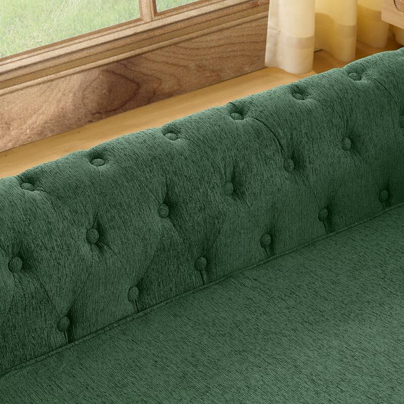 Roomfitters Upholstered Pet Sofa Chesterfield Style Elevated Dog Bed Couch with Rolled Arms & Button Tufted Cushion Seat