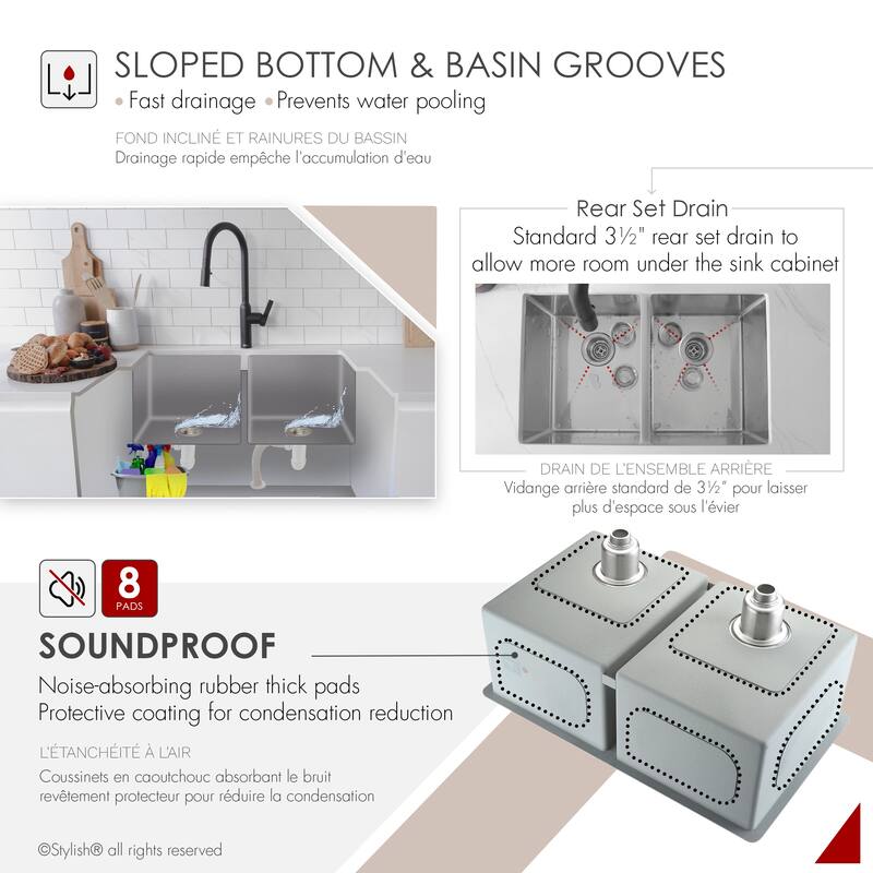 Stylish Dual Mount 28" Double-Bowl Stainless Steel Kitchen Sink S-300TG - 28" x 18" x 10"