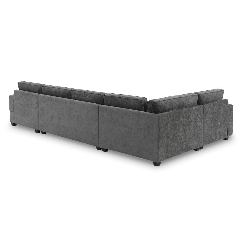 119" U Shaped Sectional Sofa, 6 Seat Oversized Chenille Corner Couch Set with Chaise Lounge and Cup Holders
