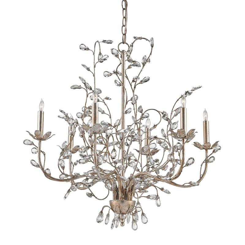 Currey & Company Crystal Bud Silver Medium Chandelier - 27"h x 28"dia