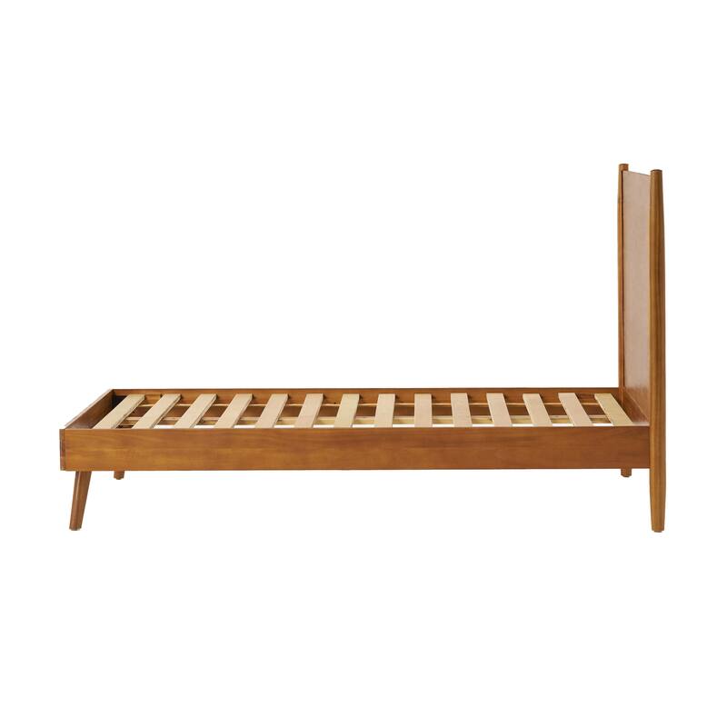 Ozzy Twin Size Bed with Panel Headboard, Natural Brown Acacia Wood