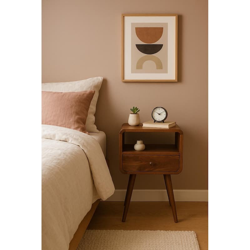 Mini Chestnut Open Bedside Table with One Drawer and Open Slot - Chestnut