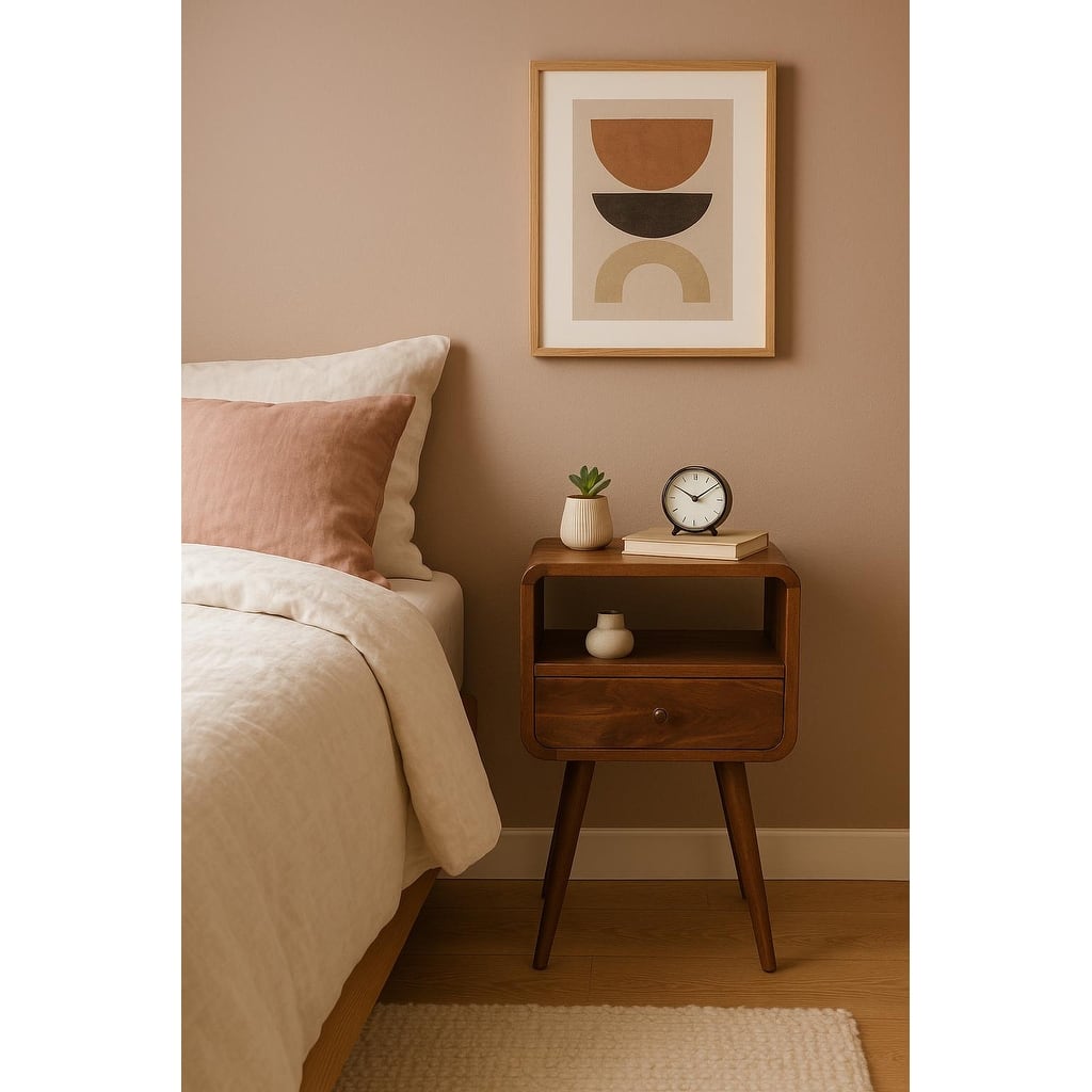 Mini Chestnut Open Bedside Table with One Drawer and Open Slot