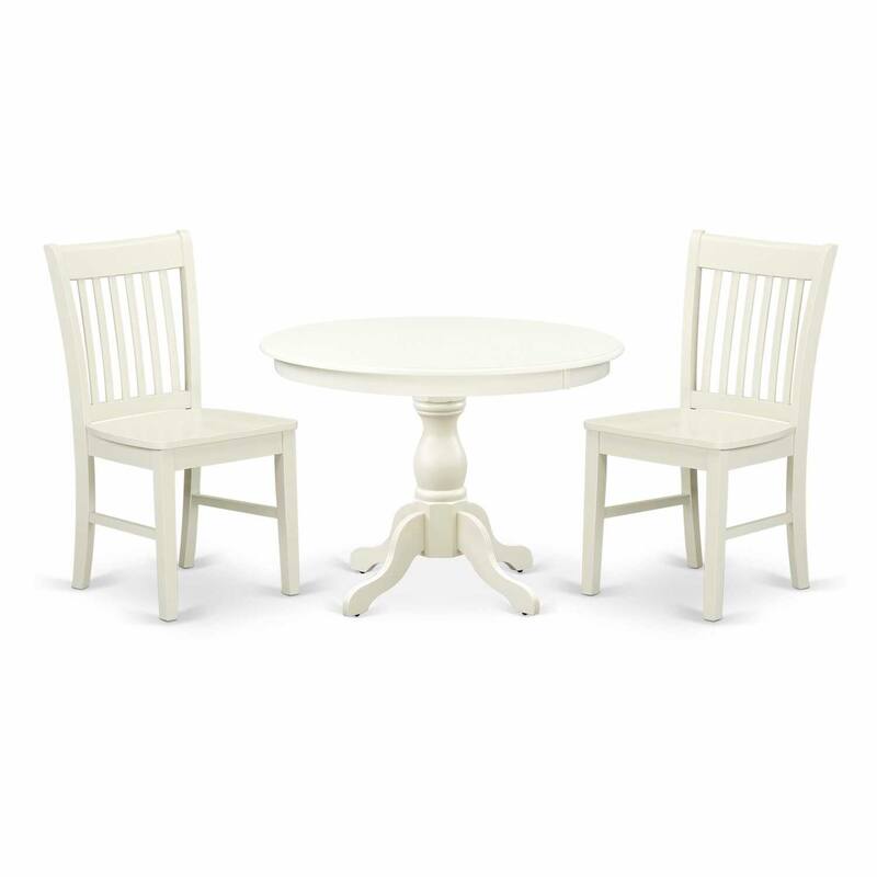 3-Piece Linen White Finish Solid Wood Top - Dining Room Set - Seats 4