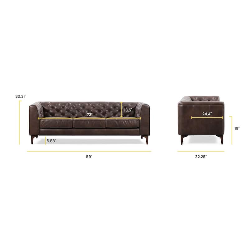 Poly & Bark Essex 89" Sofa - Full Grain Genuine Italian Leather