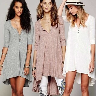 Shop T Shirt Dress Women Long Shirt Dress Cotton Loose Sleeve V