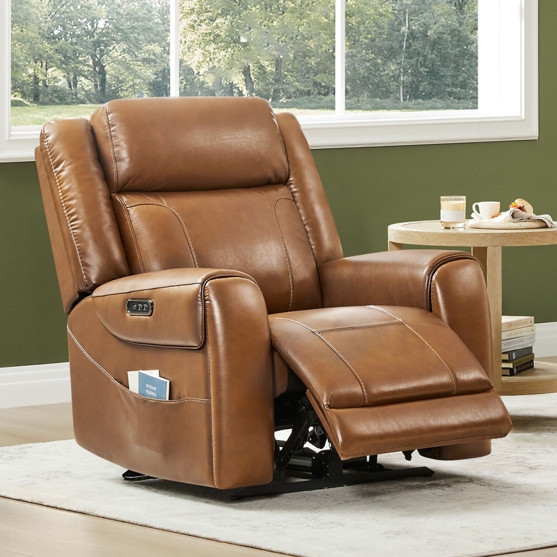 Spruce & Spring Leo Dual Motor Genuine Leather Power Recliner With Power Headrest