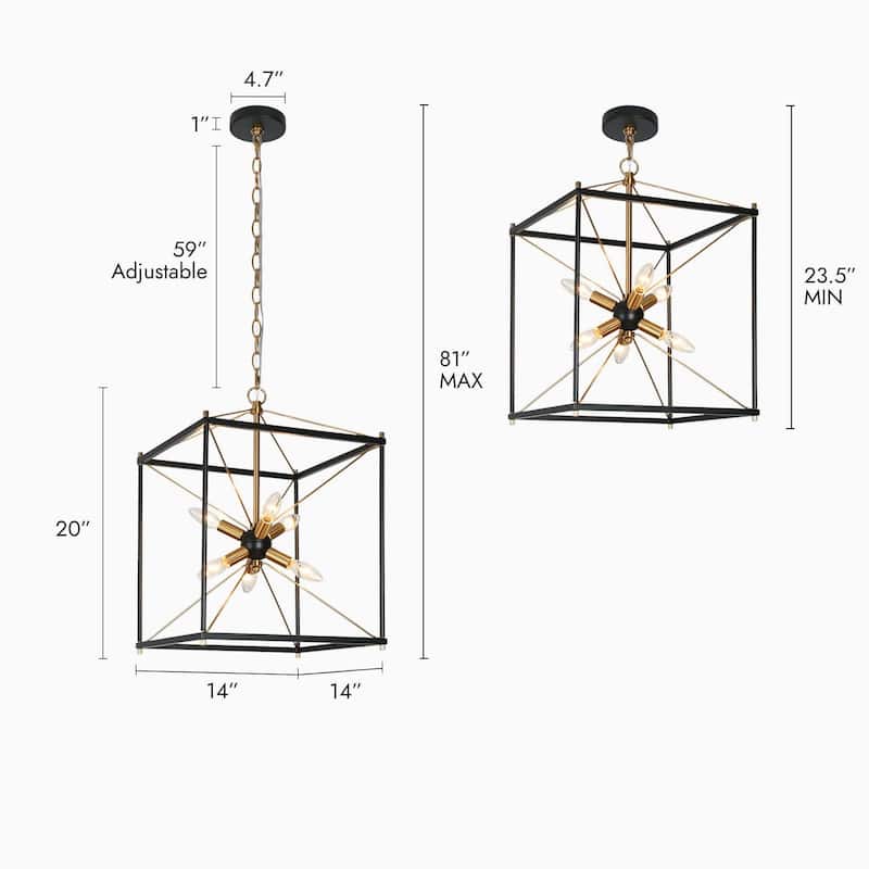 Leno 6-Light Black Gold Sputnik Sphere Chandelier Modern Cage Satellite Metal Pendant Lighting for Dining Room