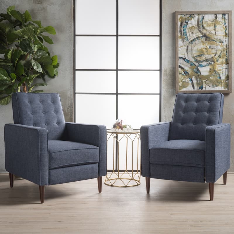 Mervynn Mid-century Tufted Recliners (Set of 2) by Christopher Knight Home - Dark Blue