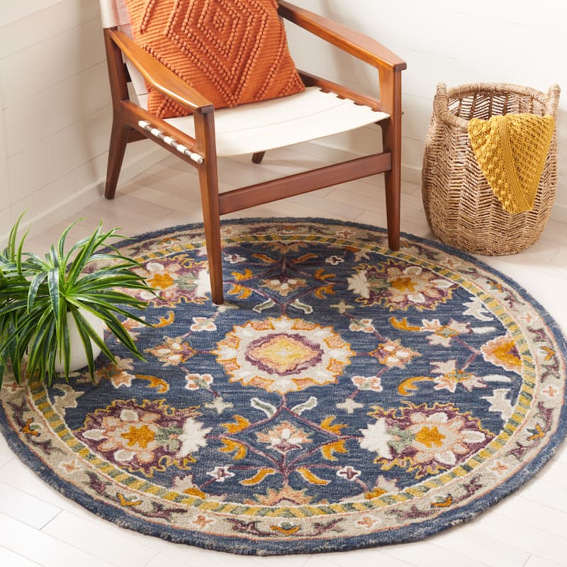 SAFAVIEH Handmade Aspen Nagore Boho Wool Rug - 5' Round - Blue/Rust