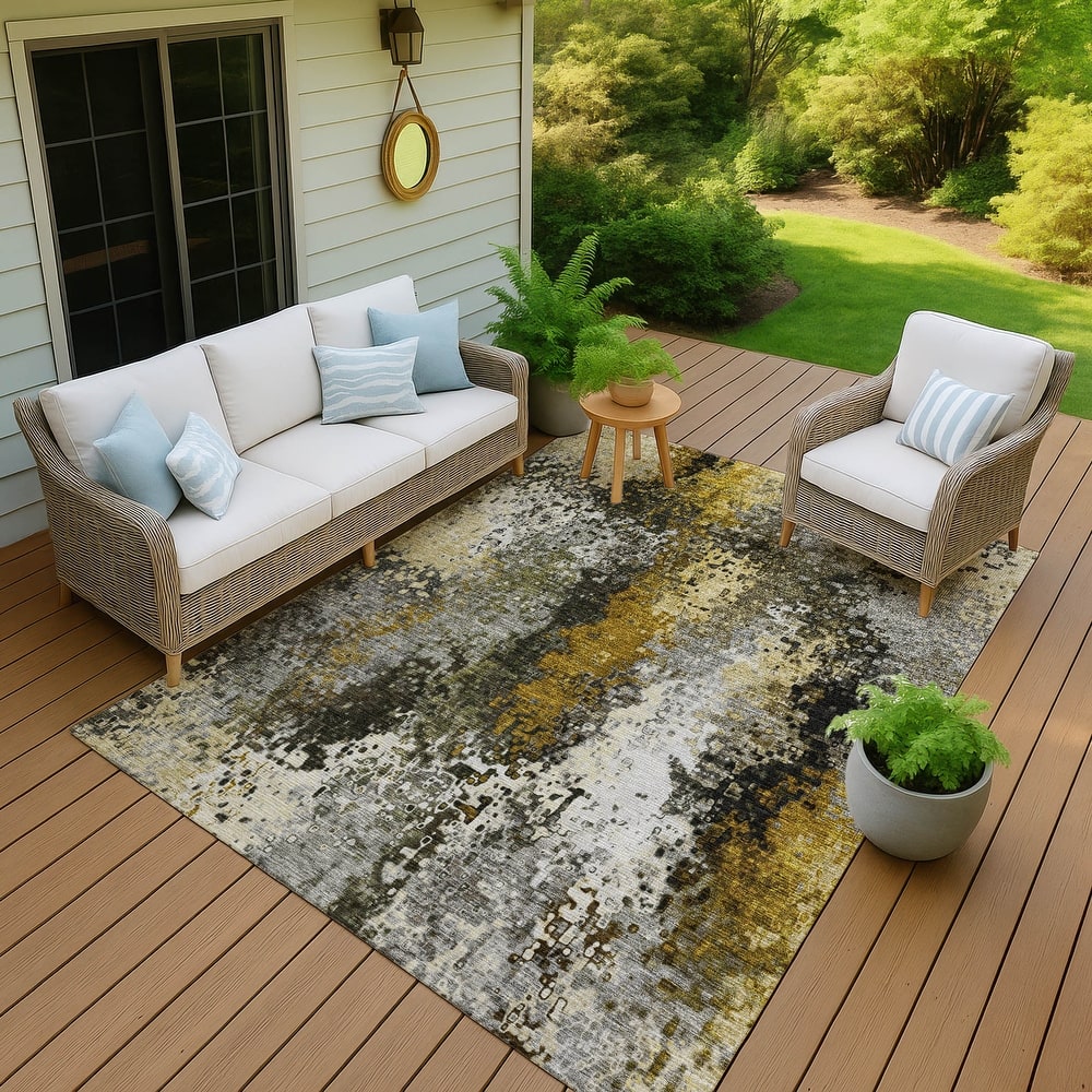 Machine Washable Indoor/ Outdoor Contemporary Abstract Chantille Rug