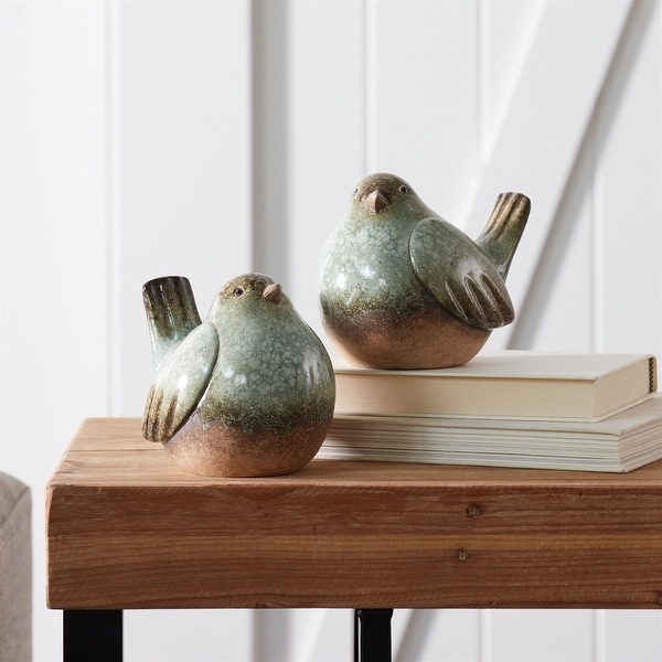 Ceramic Bird Figurines with Unglazed Accents (Set of 4) - 6 x 4.75
