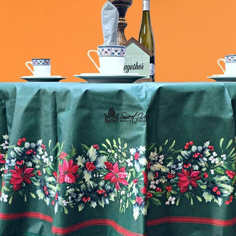 Christmas Acrylic Coated Wipeable Spill Resistant French Tablecloth