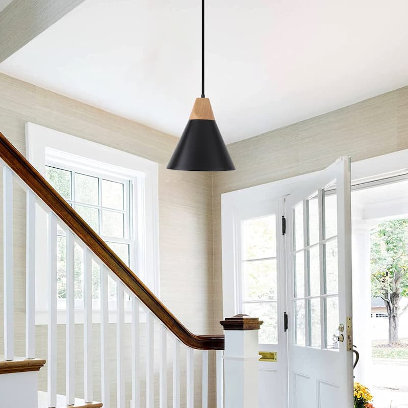 Farmhouse Pendant Light Fixture with Wood and Metal for Kitchen, Hallway,Living Room