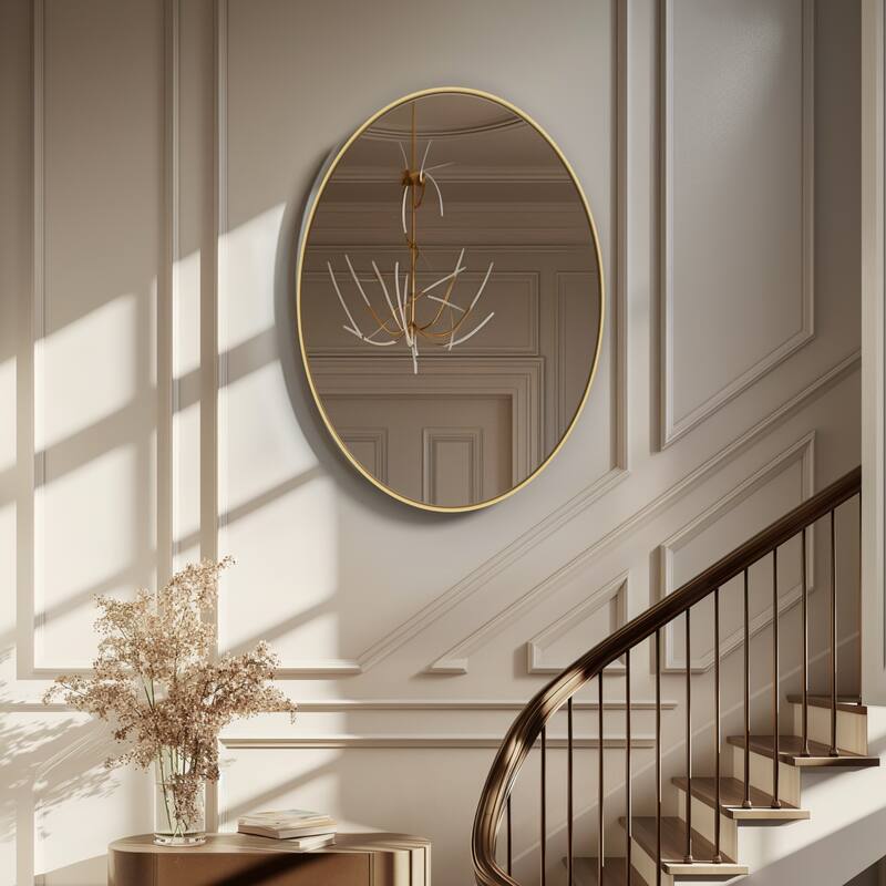 Oval Wall Mirror Brushed Gold Aluminum Framed Vanity Accent Mirror - 22"x30"