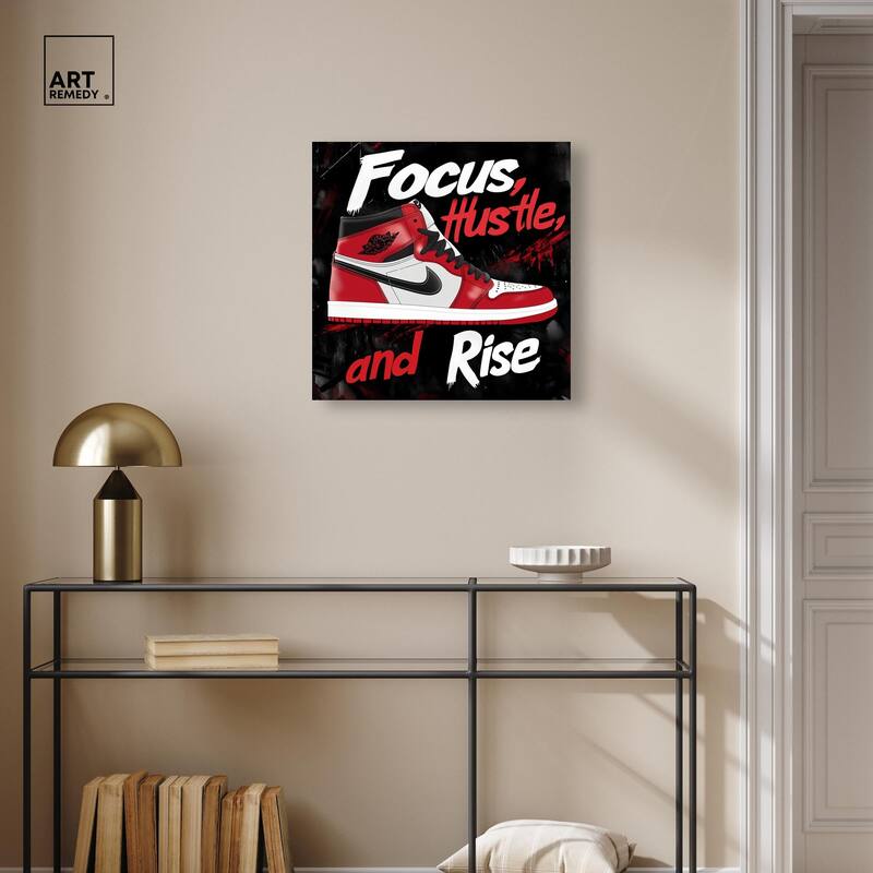 Hustle and Rise Sneaker Red Canvas by Art Remedy, Gallery Wrapped