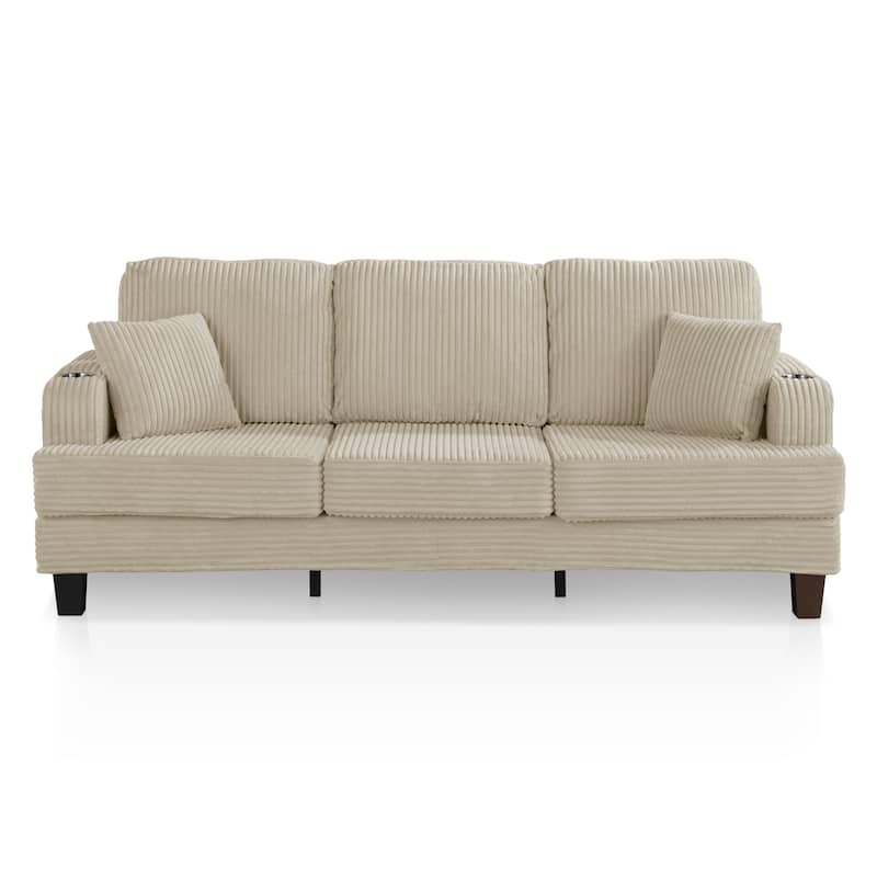 Furniture of America Xenia Modern Chenille Sofa with Cup Holders and USB Ports