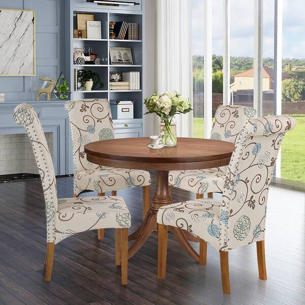 Dining Chair Set Of 4 Fabric Padded Side Chair With Solid Wood Legs Overstock 31858188